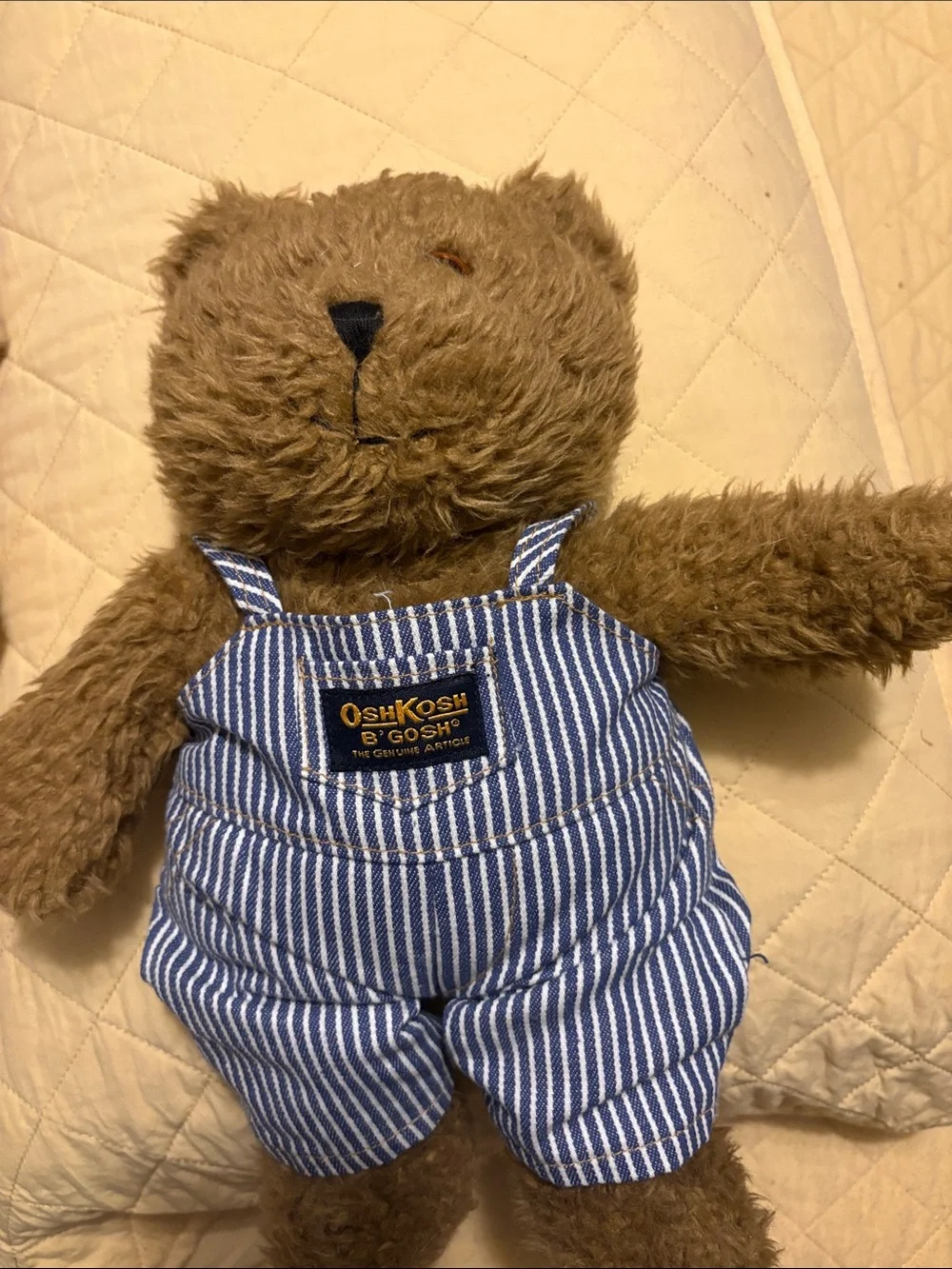 OshKosh B'gosh Brown Bear Plush in Blue Striped Overalls